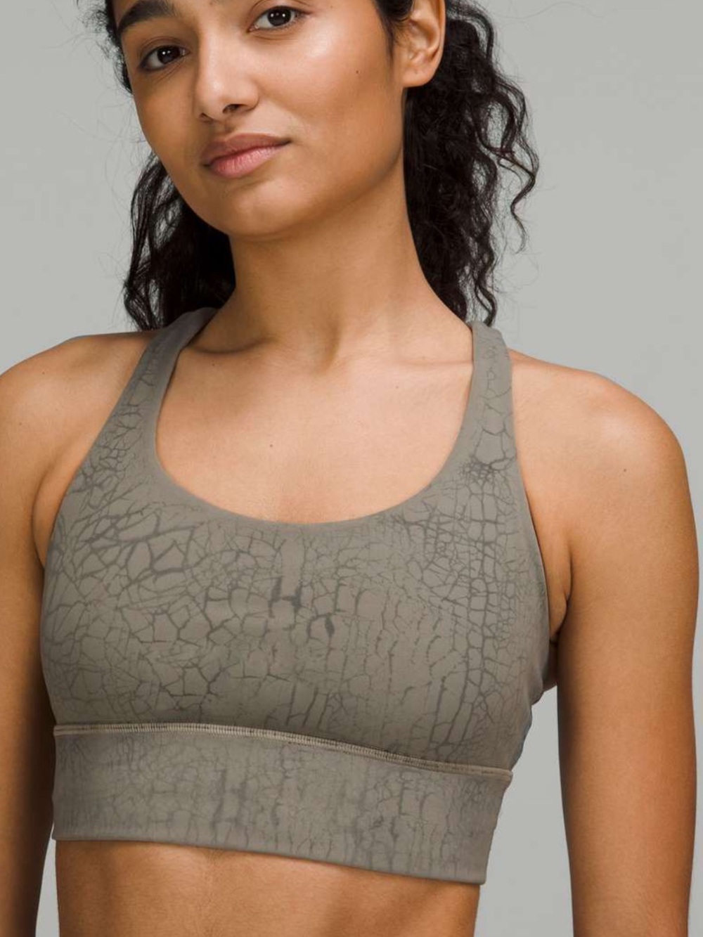 Lululemon Energy Bra Long Line in a sage green color 2 athletic athleisure gym